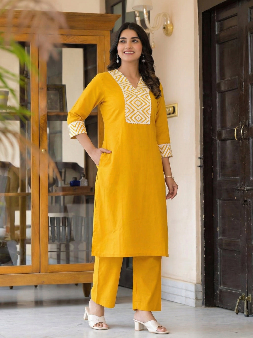 Canary Yellow Cotton Flex Co-ord Set