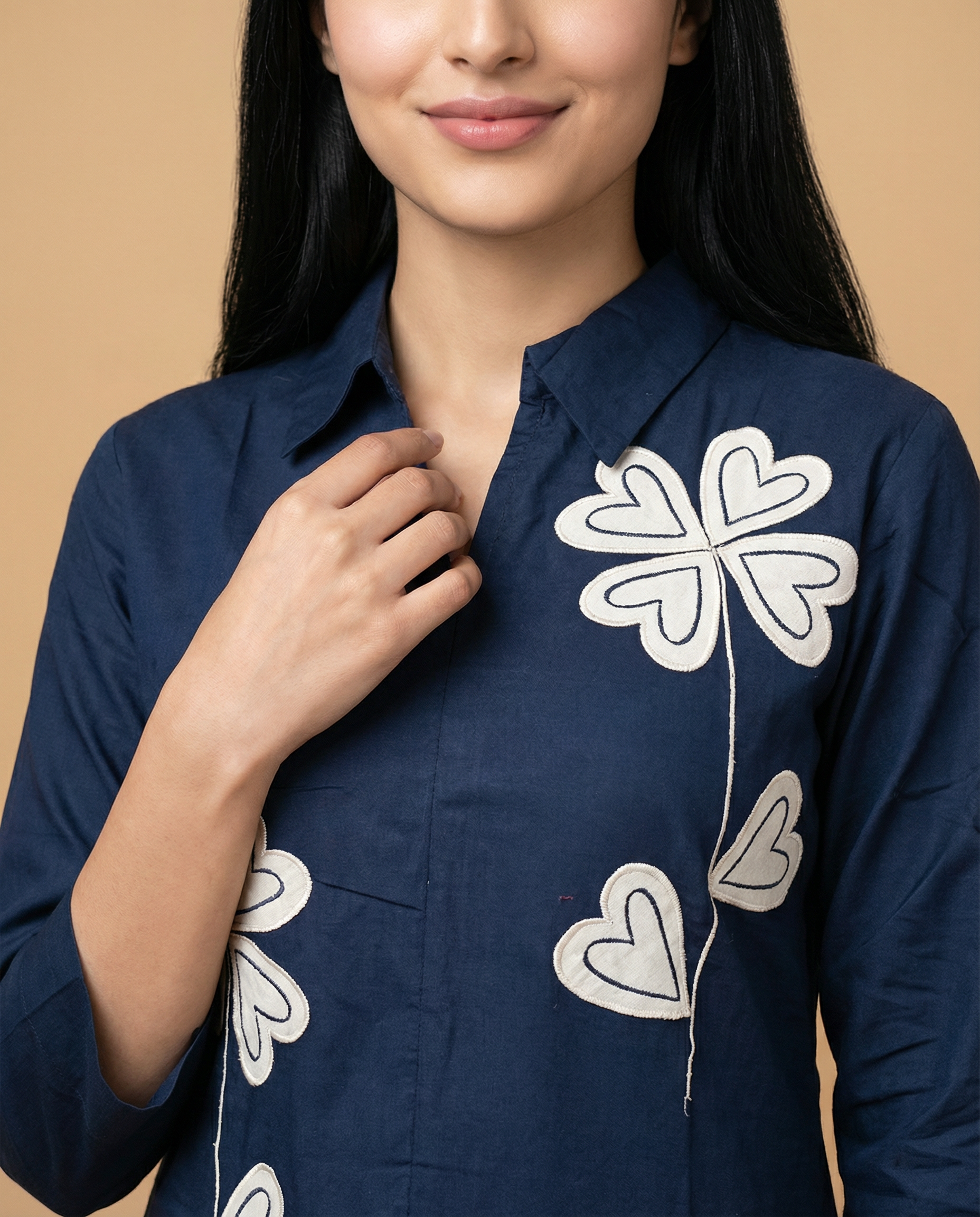 Petrol Blue Applique Giza Silk Coord Set