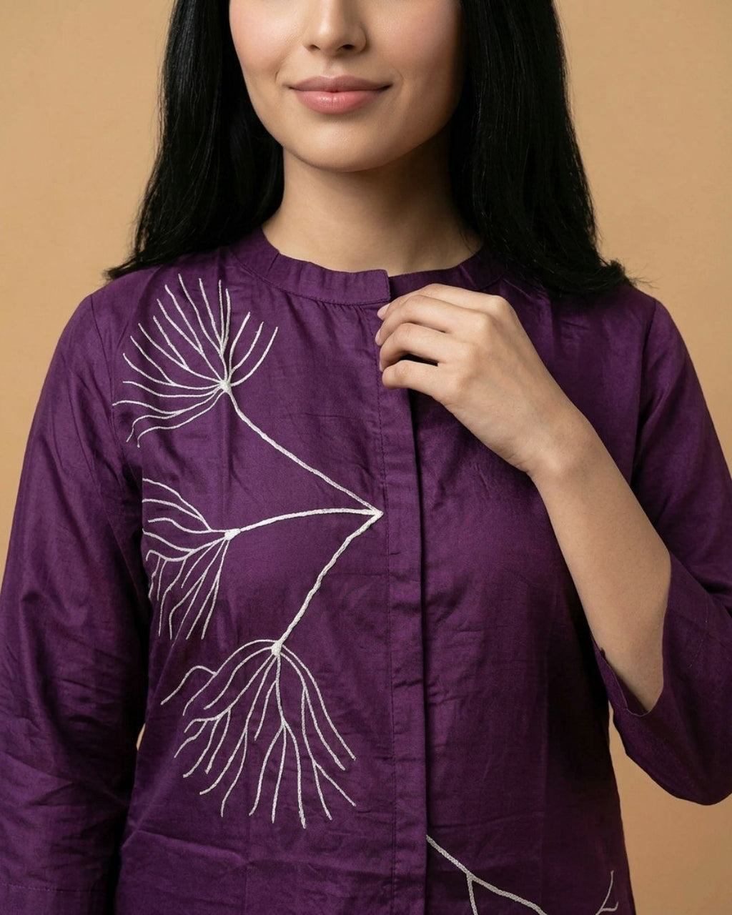 Amethyst Purple Thread Work Giza Silk Coord Set