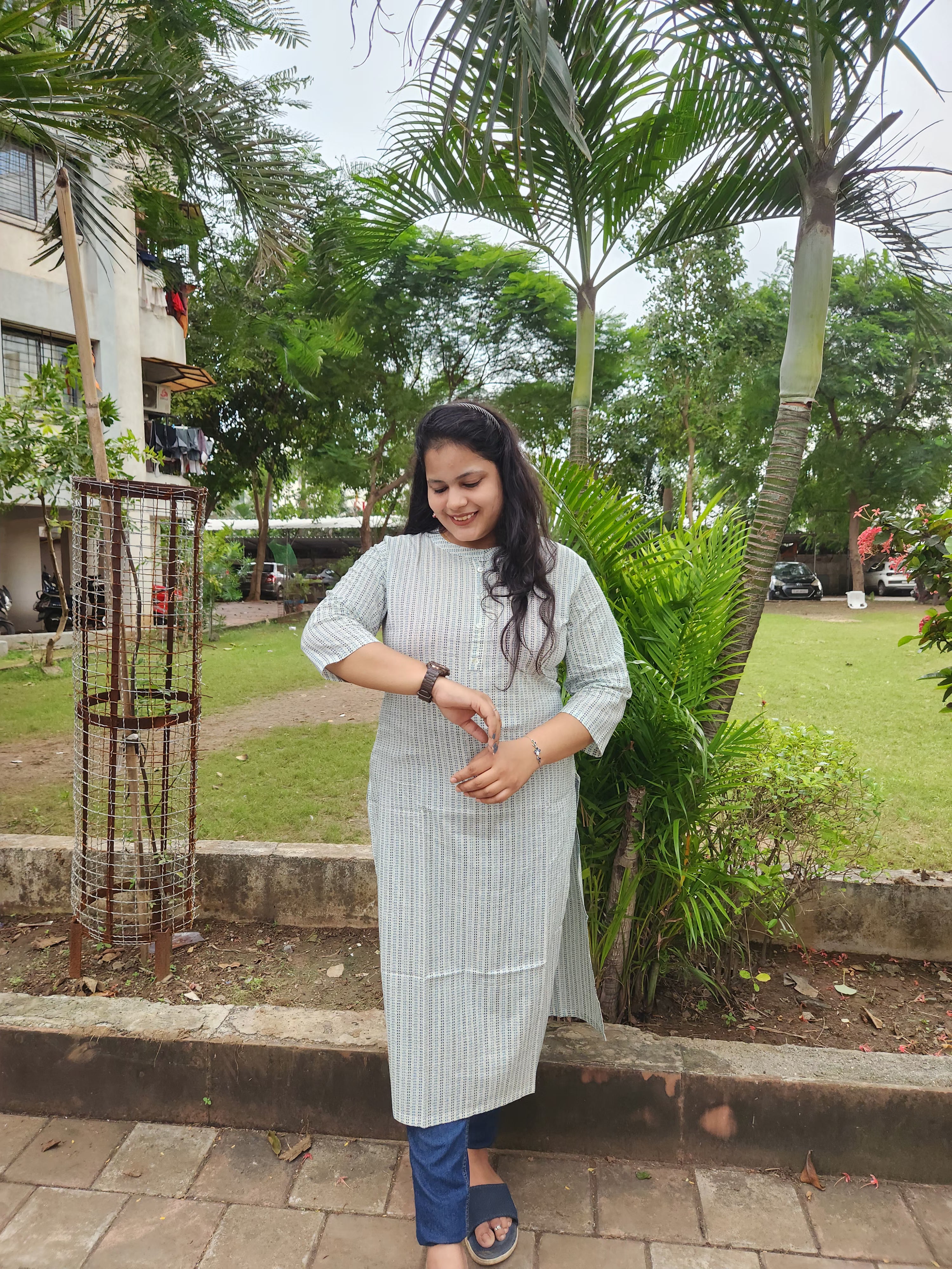 Blue Stripe Print Only Kurti