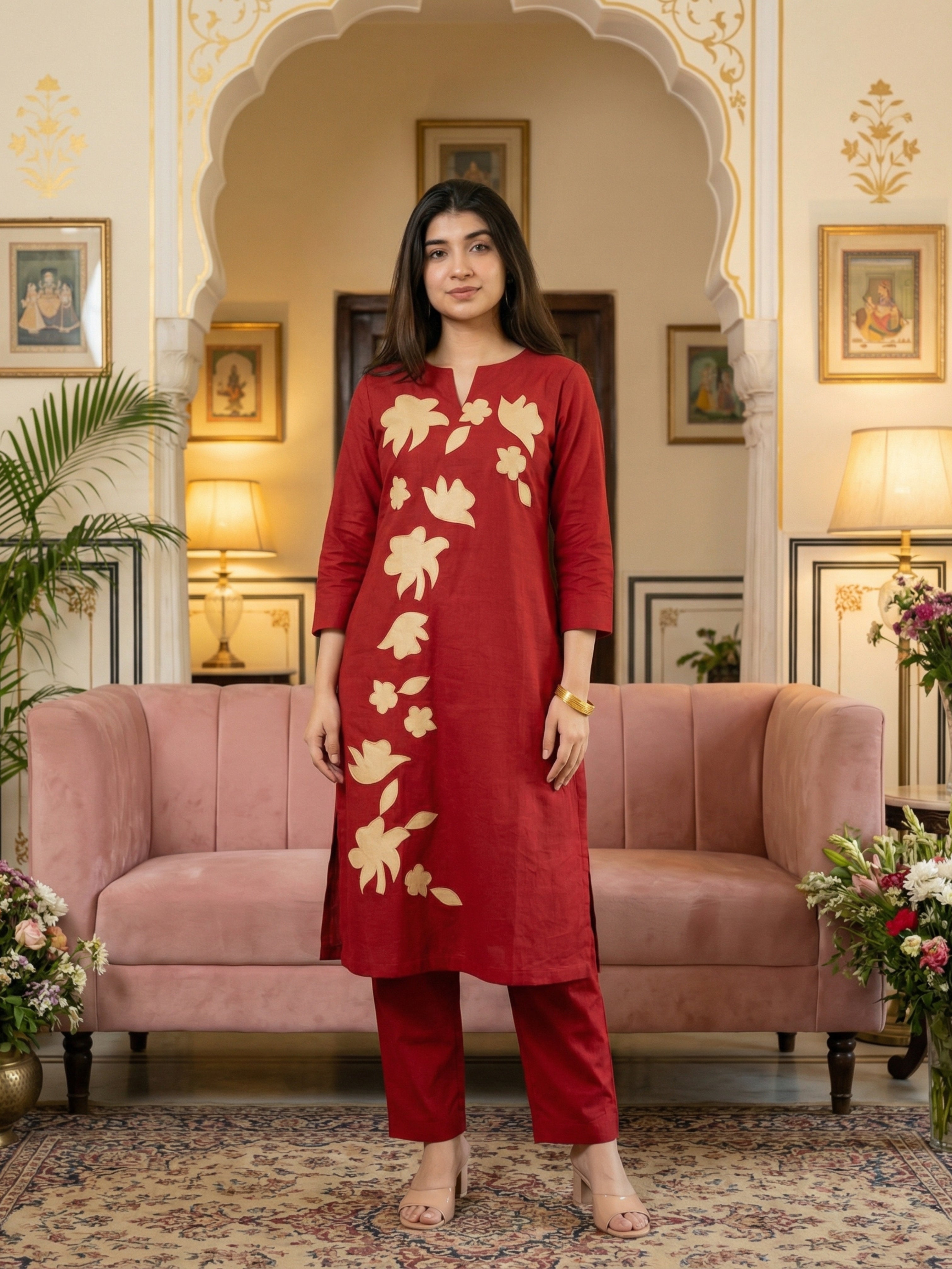 Crimson Breeze Abstract Cotton Co-ord Set