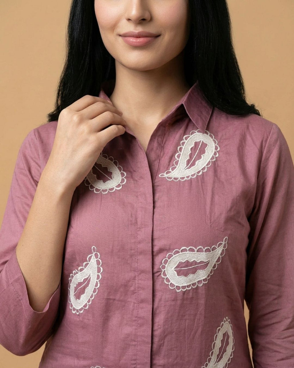 Blush Peach Keri Applique Giza Silk Coord Set