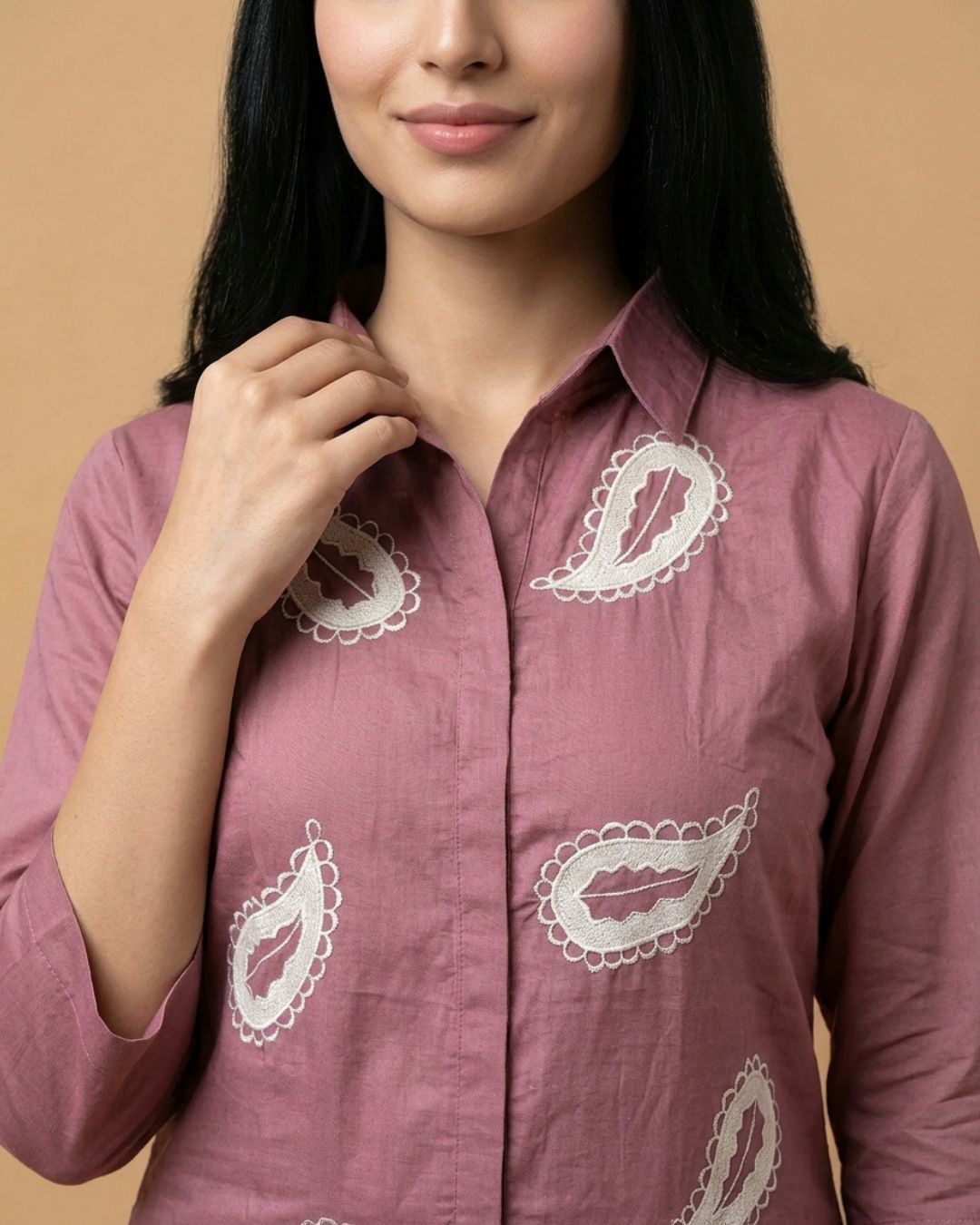 Blush Peach Keri Applique Giza Silk Coord Set