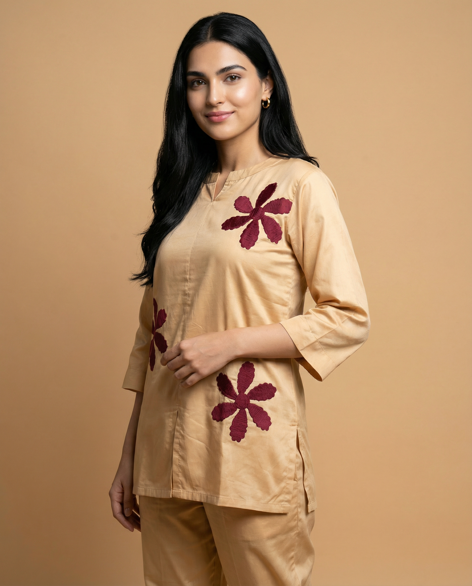 Desert Golden Applique Design Giza Silk Coord Set