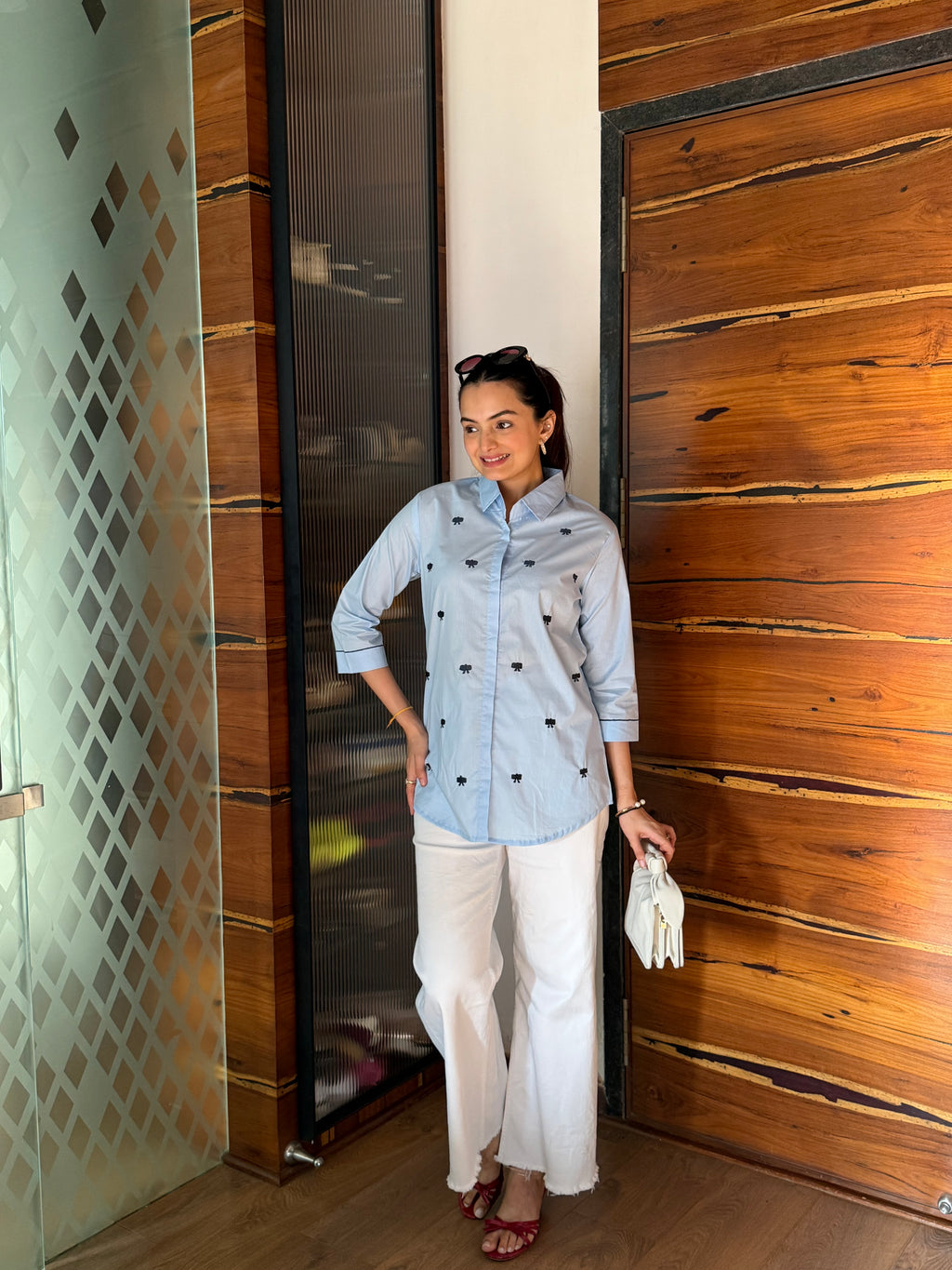 Ocean Blue Artisanal Threadwork Rich Poplin Shirt