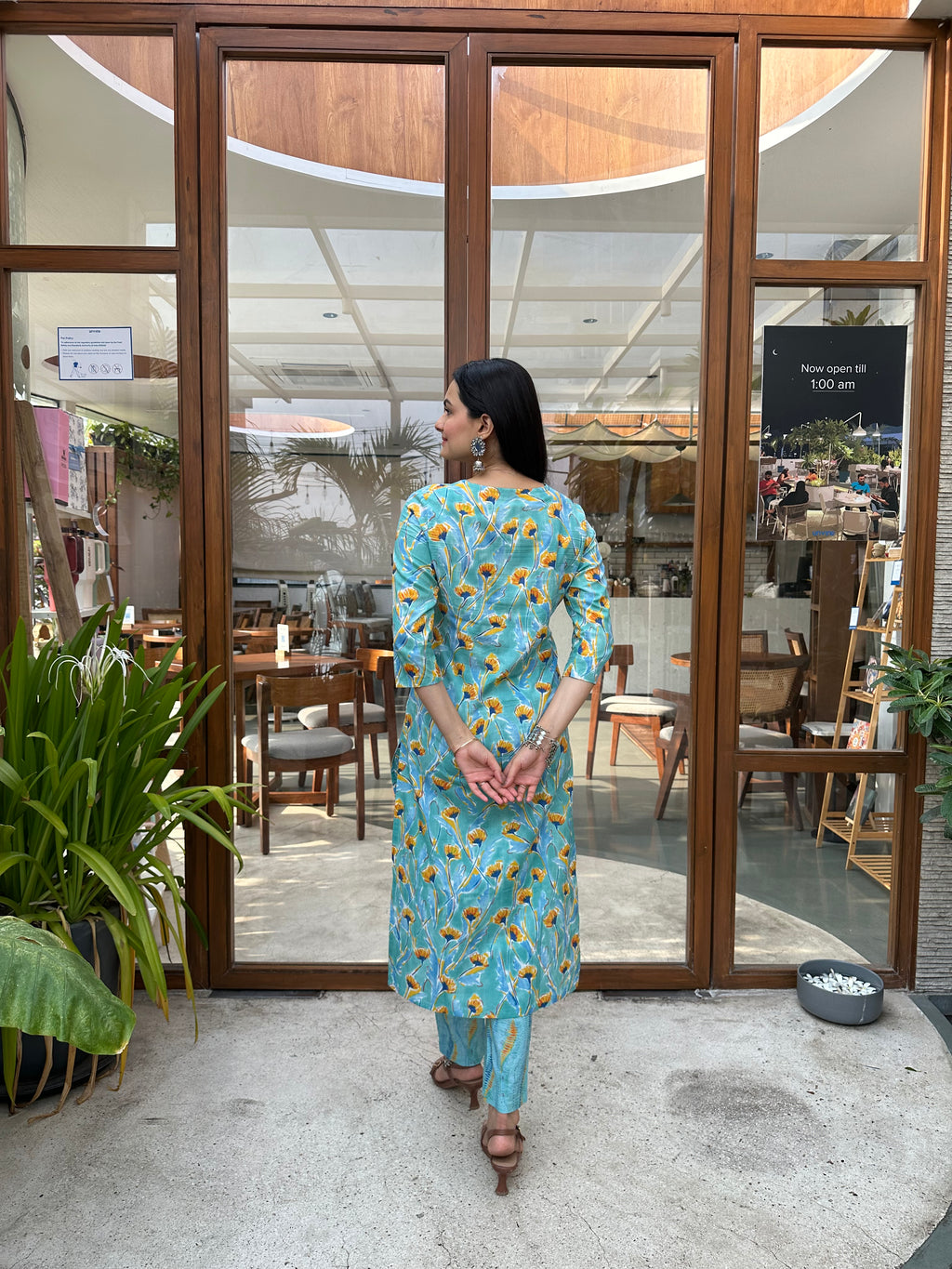 Ethnic Sky Blue Jaipuri Print Kurti Pant Set