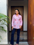 Pink Textured Heart Applique Rich Poplin Shirt