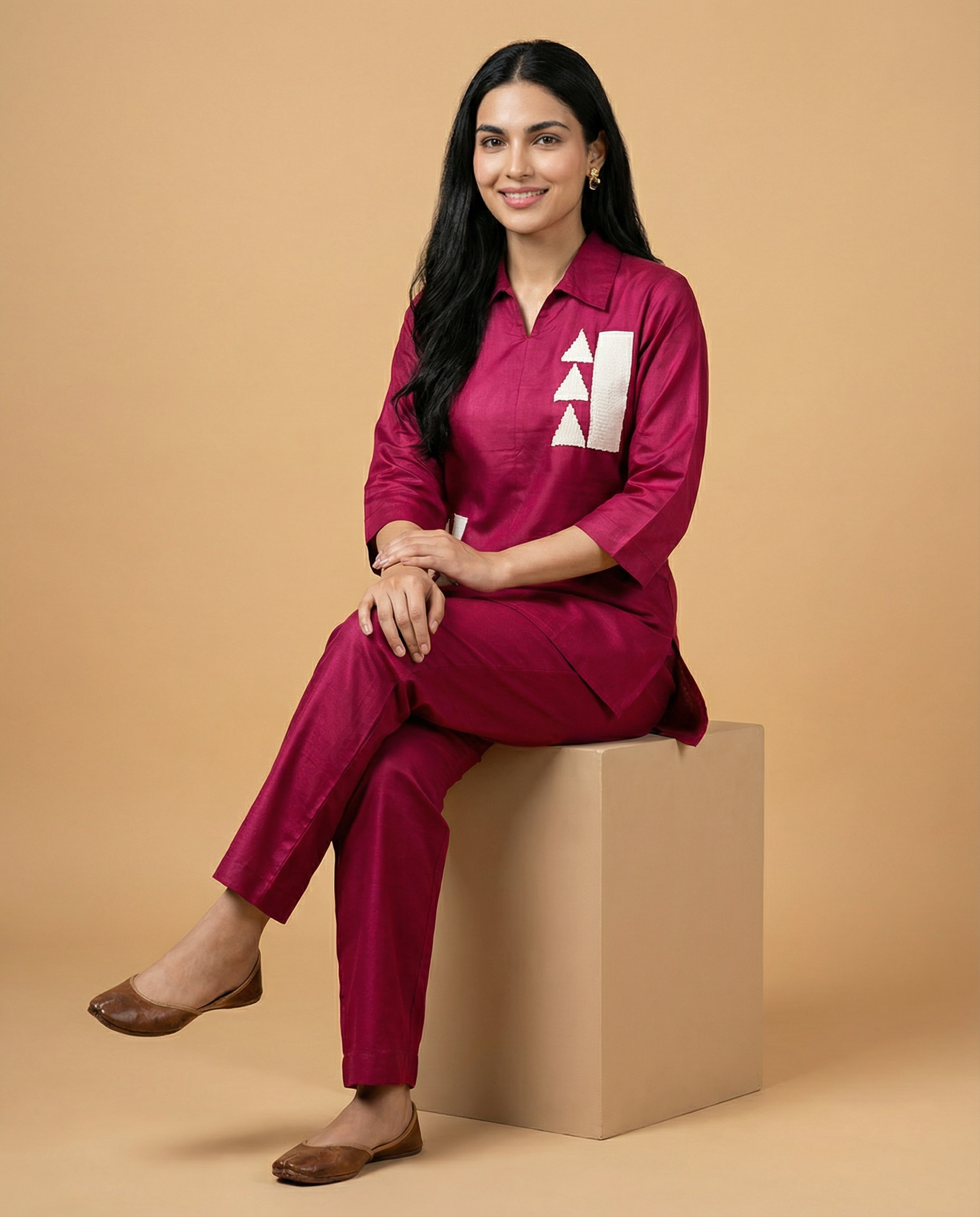 Maroon Whimsy Thread Work Giza Silk Coord Set