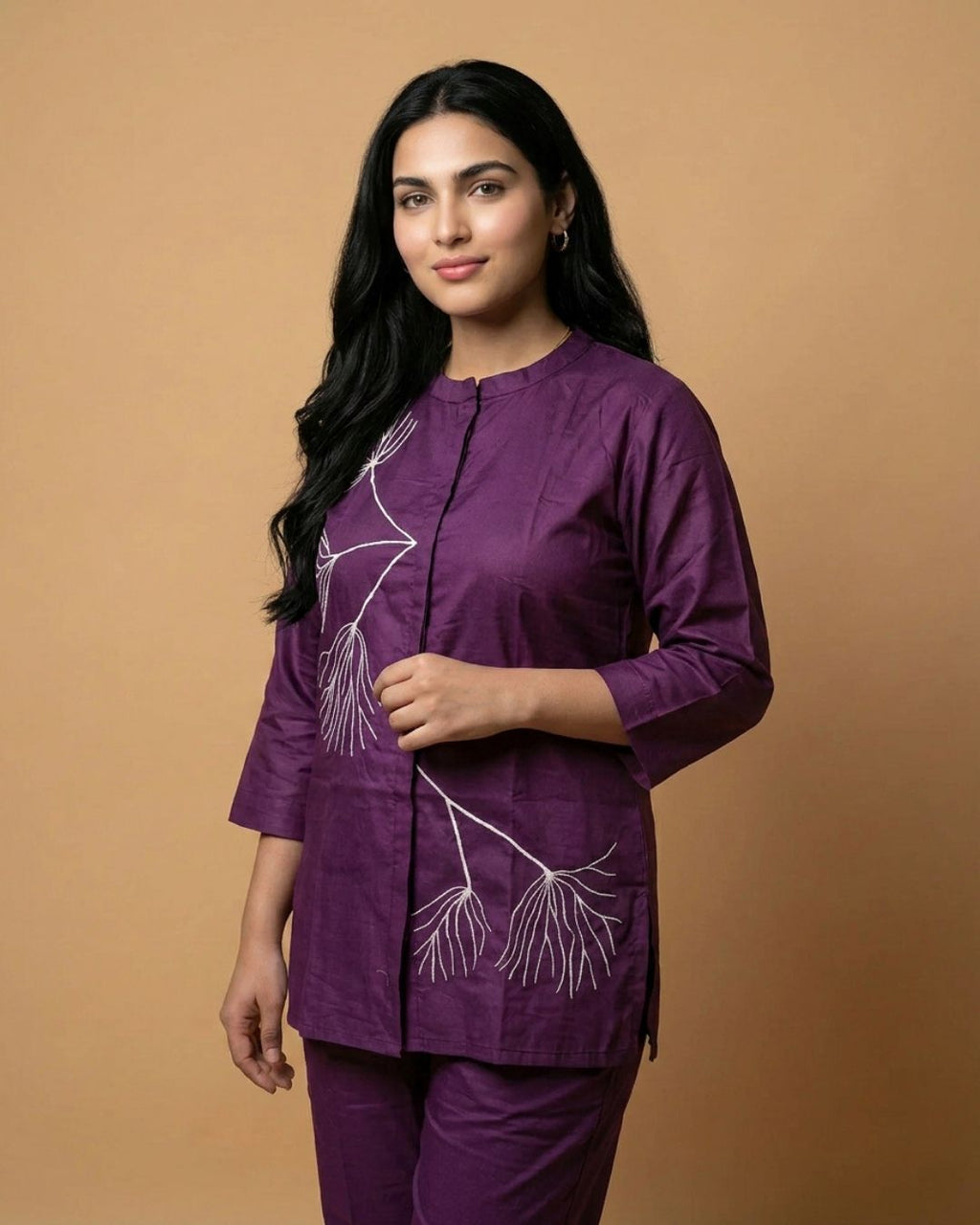 Amethyst Purple Thread Work Giza Silk Coord Set