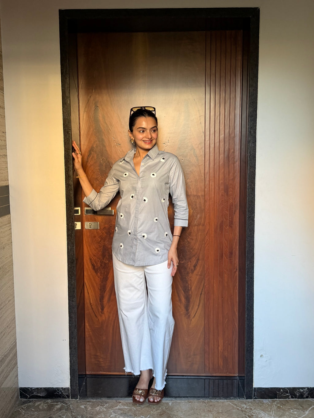 Silver Mist Floral Embroidered Premium Rich Poplin Shirt