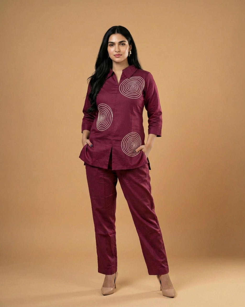 Tropical Whisper Marron Giza Silk Coord Set