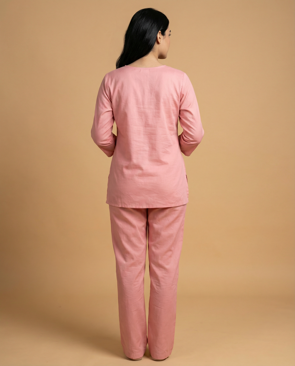 Osis Peach Floral Applique Giza Silk Coord Set