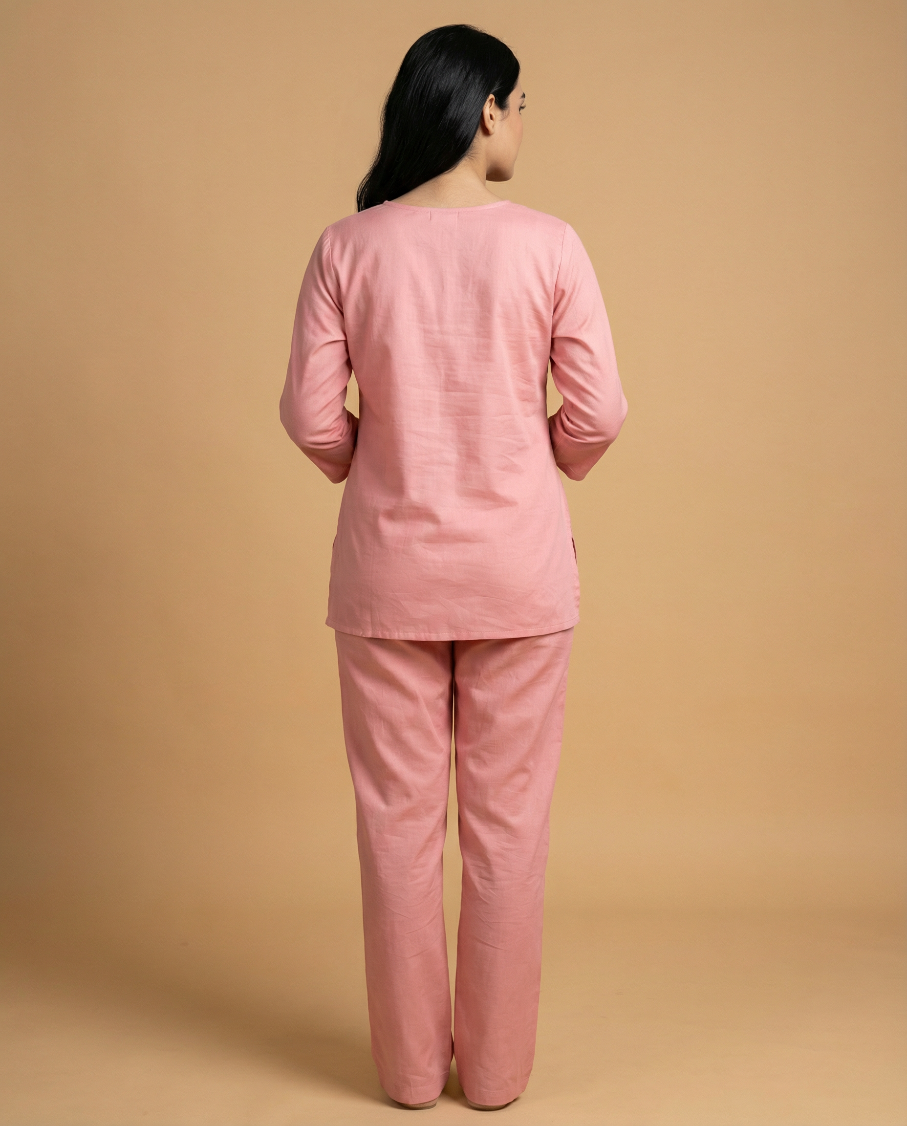 Osis Peach Floral Applique Giza Silk Coord Set