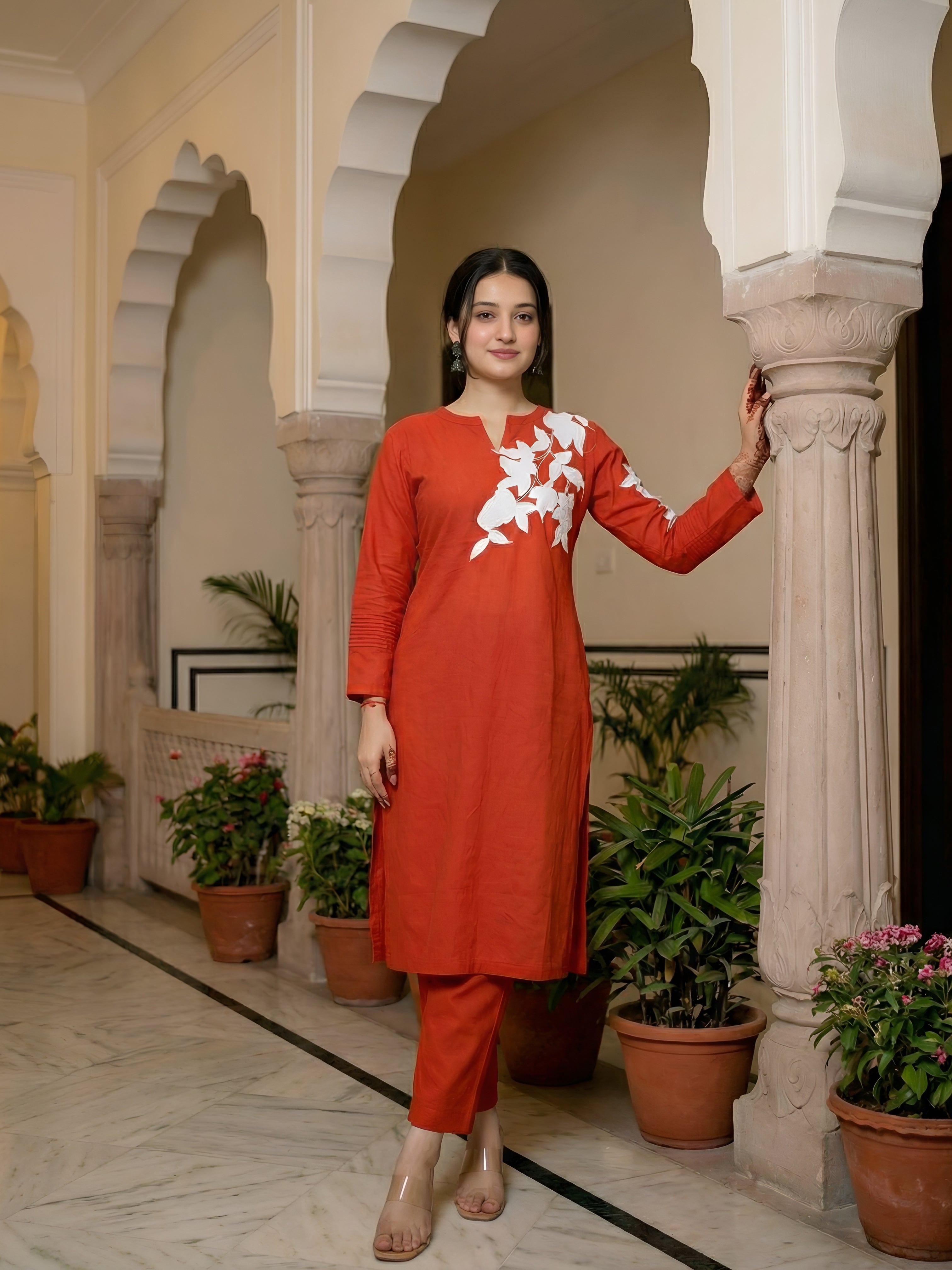 Tangerine Abstract Cotton Flex Co-ord set