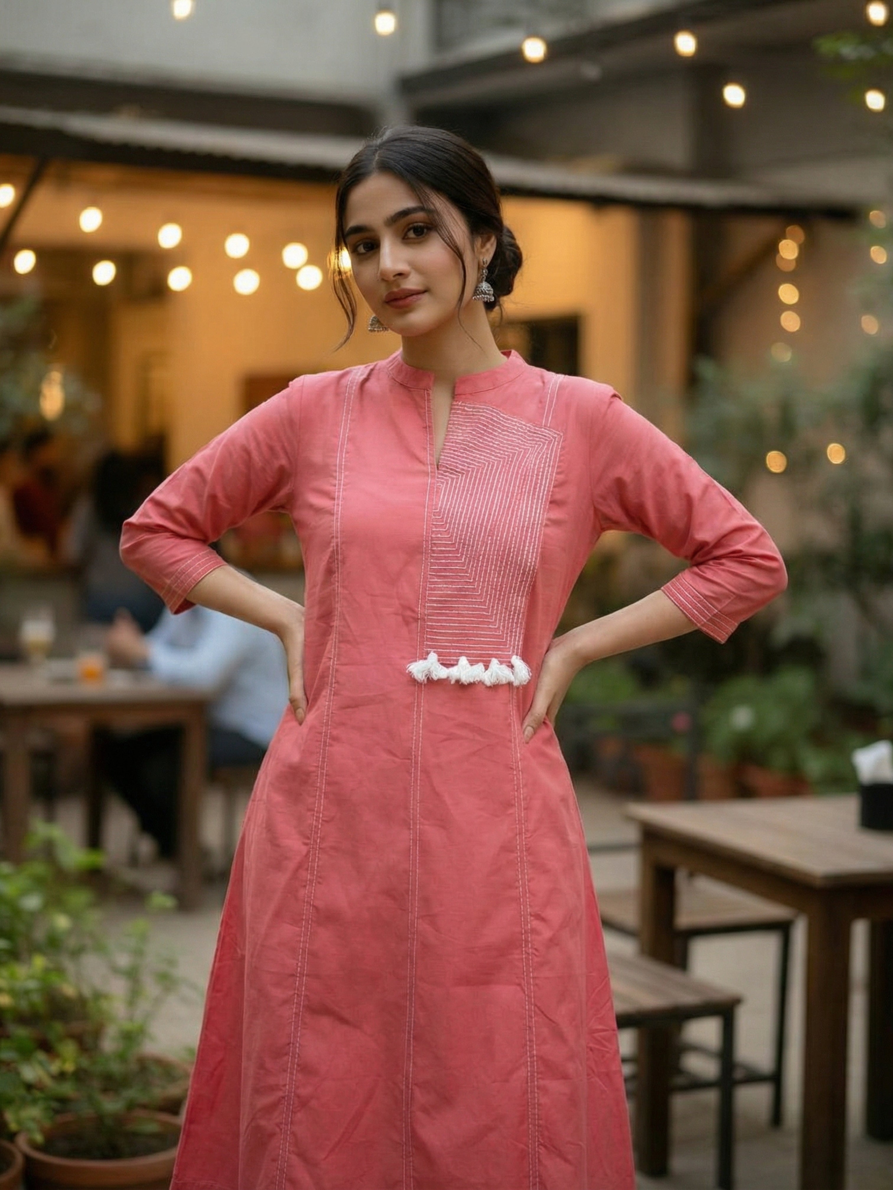 Flamingo Pink Embroidered Cotton Co-ord Set