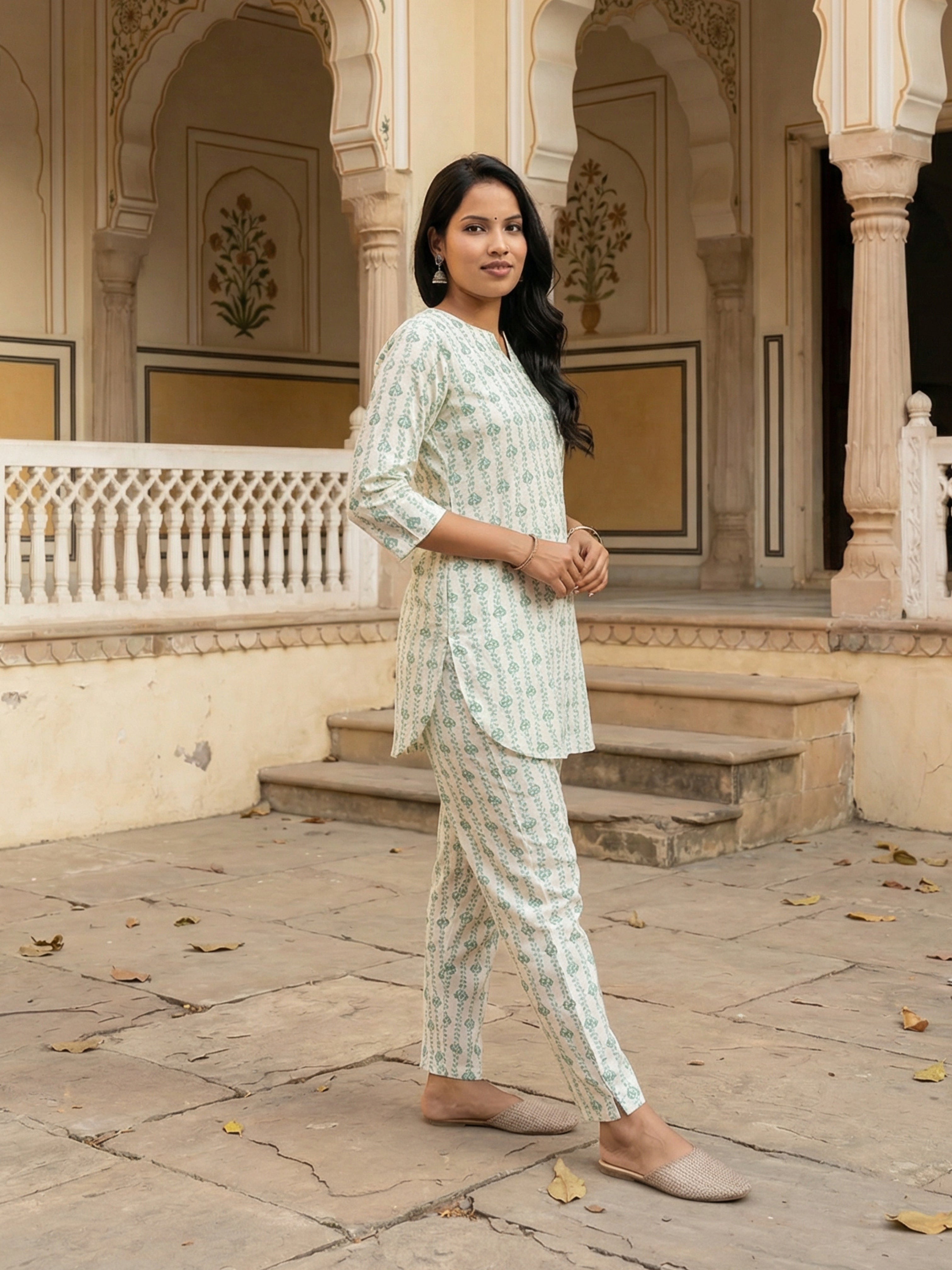 Half white & Green Co-ord Set