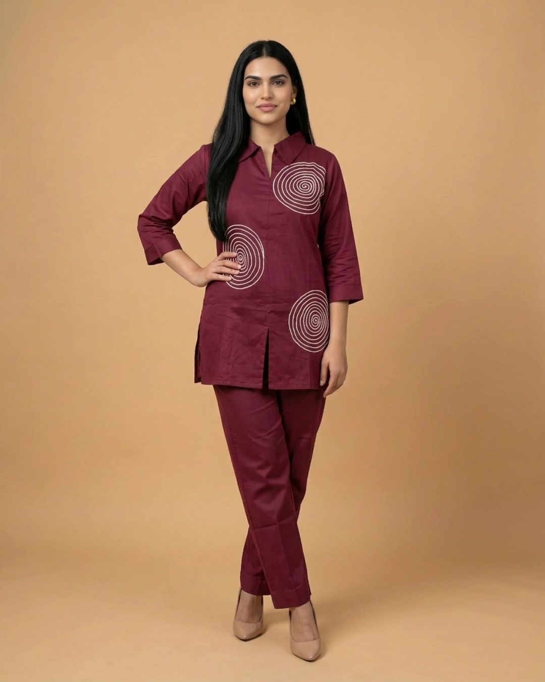 Tropical Whisper Marron Giza Silk Coord Set