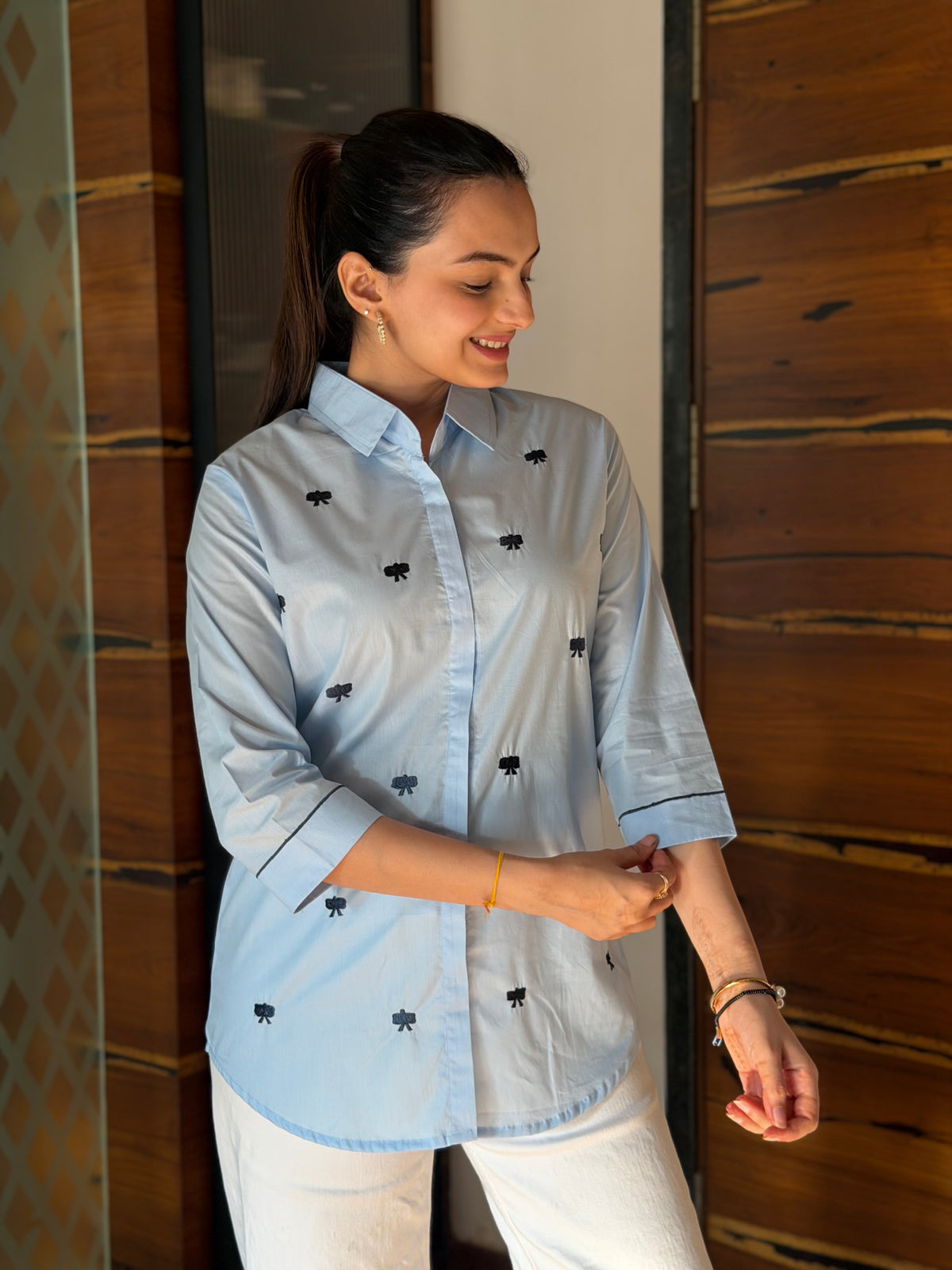 Ocean Blue Artisanal Threadwork Rich Poplin Shirt