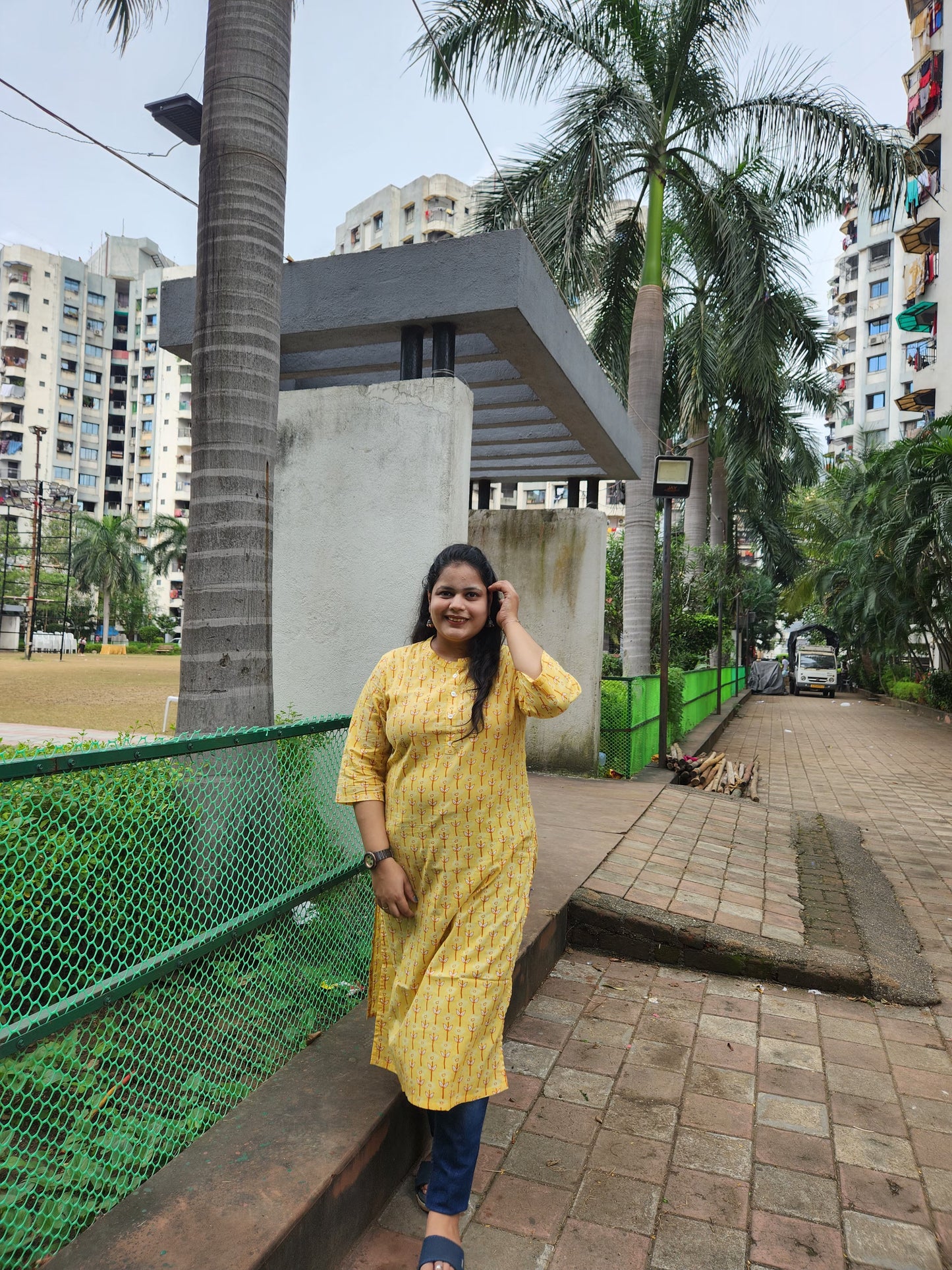 Yellow Leaf Print Only Kurti