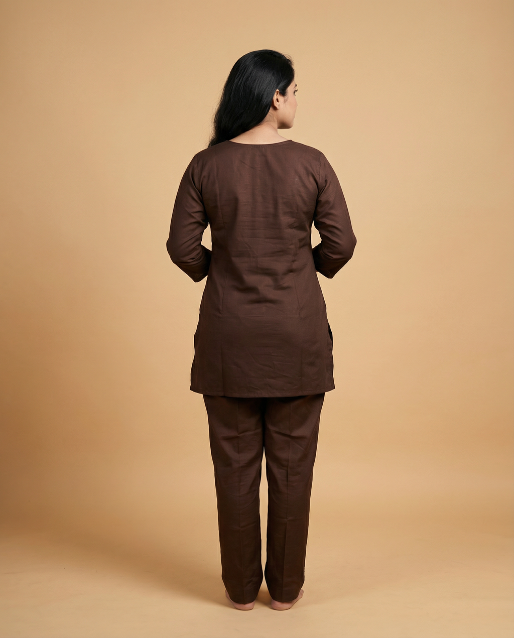 Cocoa Brown Embroidered Giza Silk Coord Set