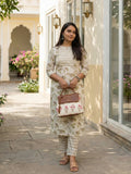 Half White Floral Print Cotton Kurti Pant Set