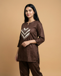 Cocoa Brown Embroidered Giza Silk Coord Set