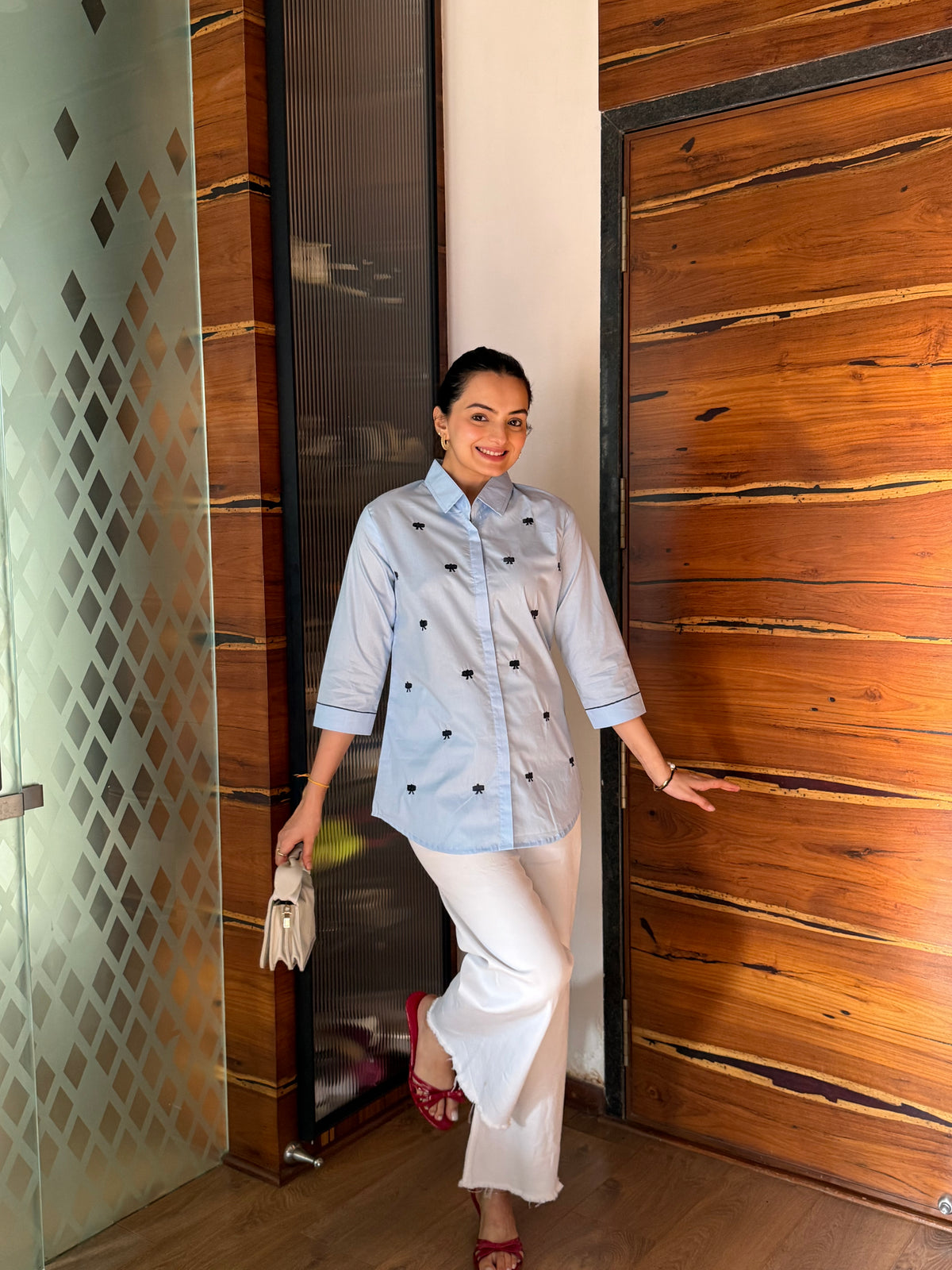 Ocean Blue Artisanal Threadwork Rich Poplin Shirt