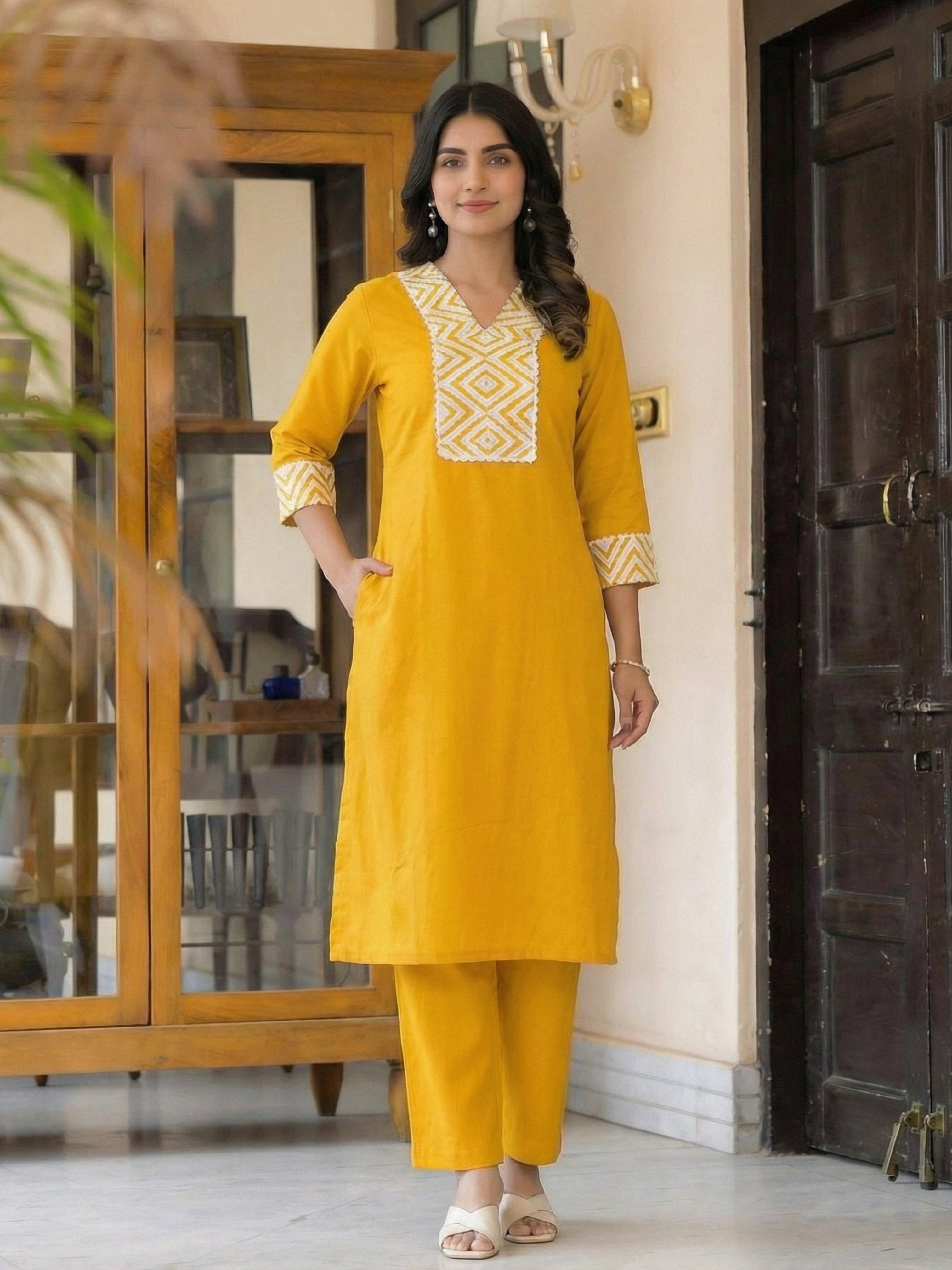 Canary Yellow Cotton Flex Co-ord Set
