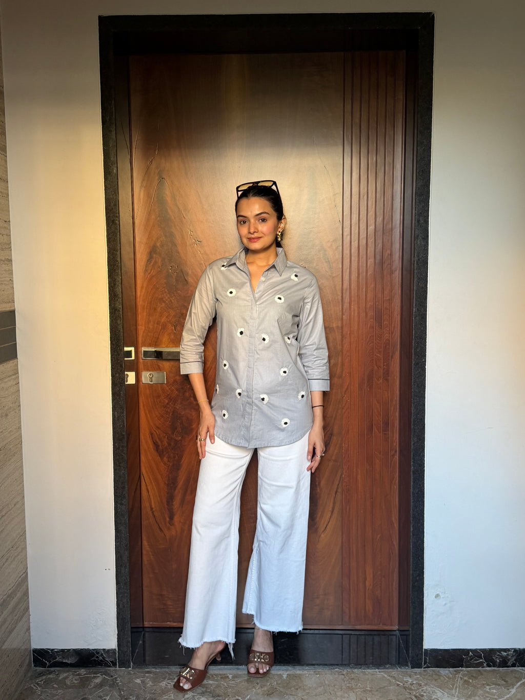 Silver Mist Floral Embroidered Premium Rich Poplin Shirt