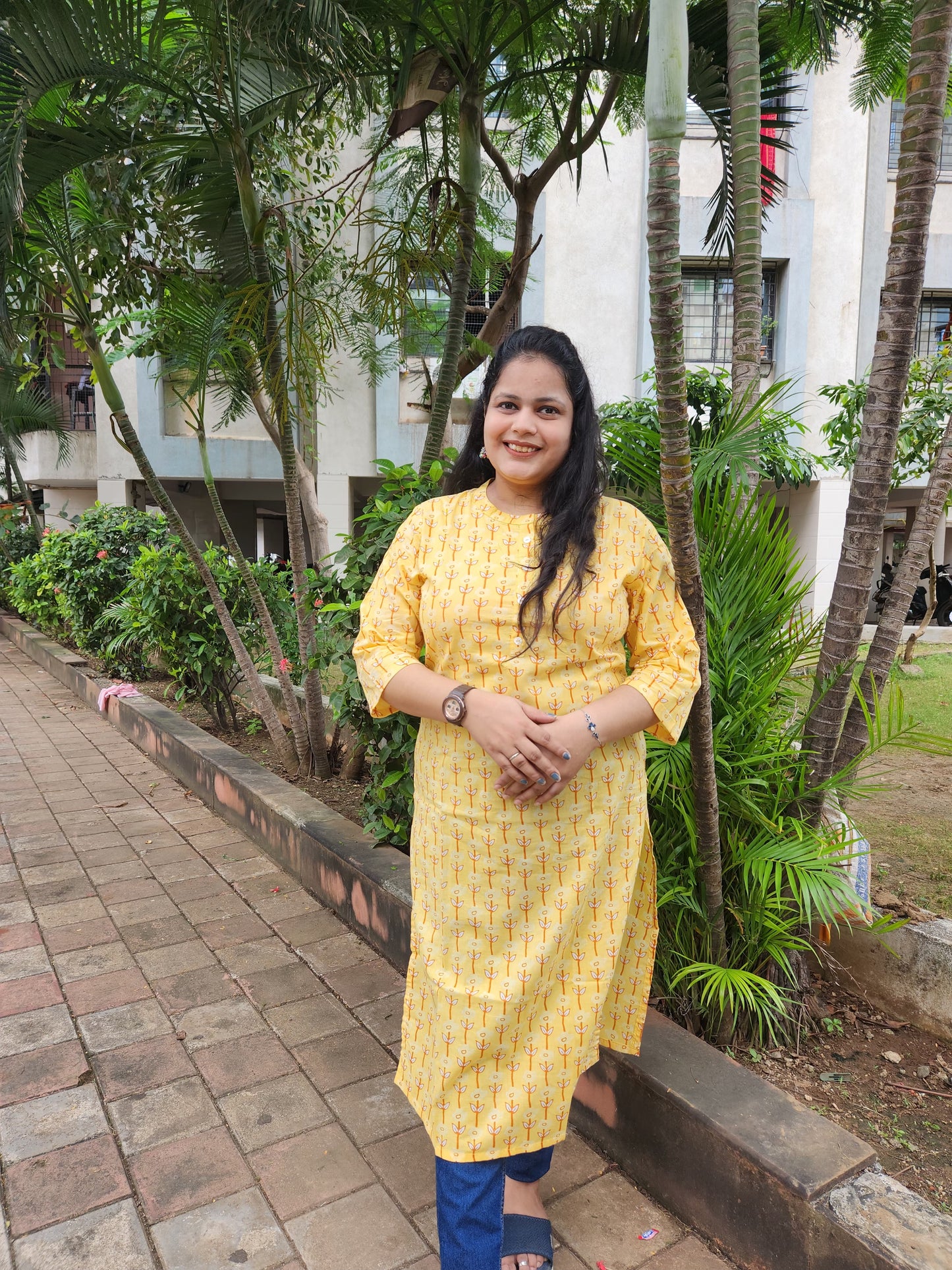 Yellow Leaf Print Only Kurti