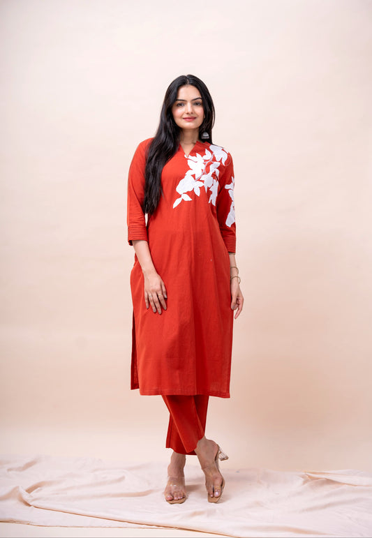 Tangerine Abstract Cotton Flex Co-ord set