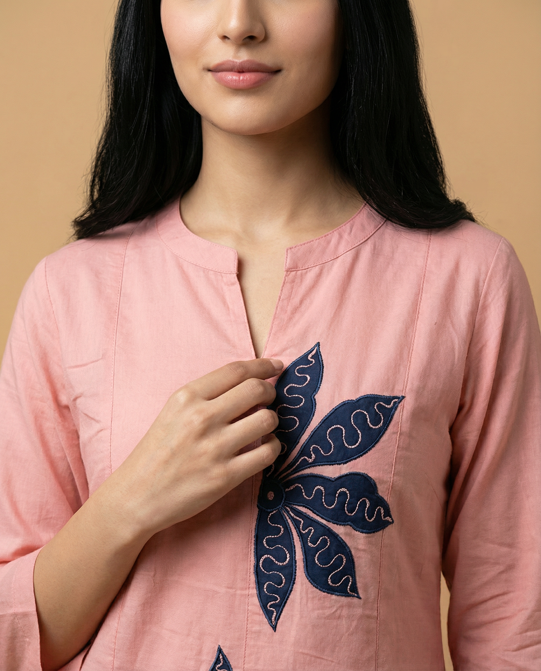 Osis Peach Floral Applique Giza Silk Coord Set