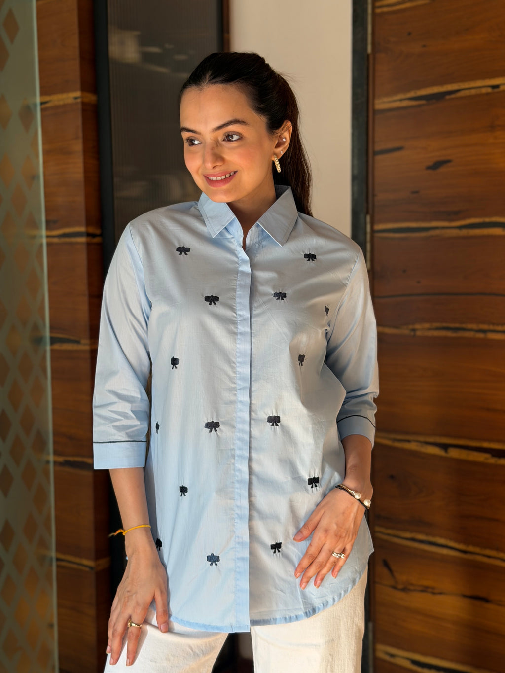 Ocean Blue Artisanal Threadwork Rich Poplin Shirt