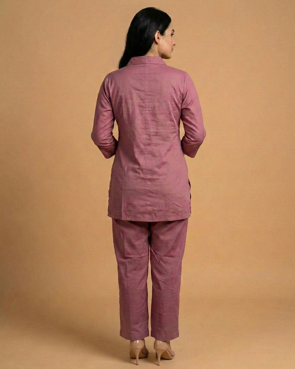 Blush Peach Keri Applique Giza Silk Coord Set