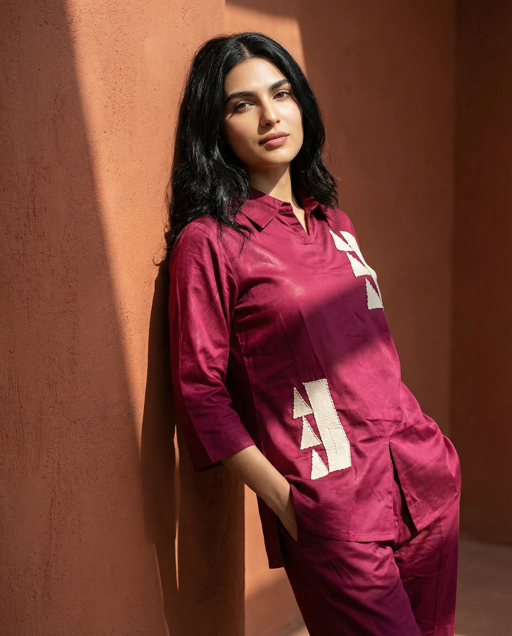 Maroon Whimsy Thread Work Giza Silk Coord Set