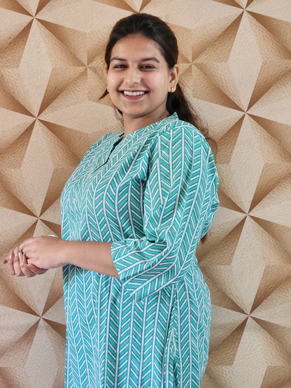 Green and White Stripe Print Only Kurti